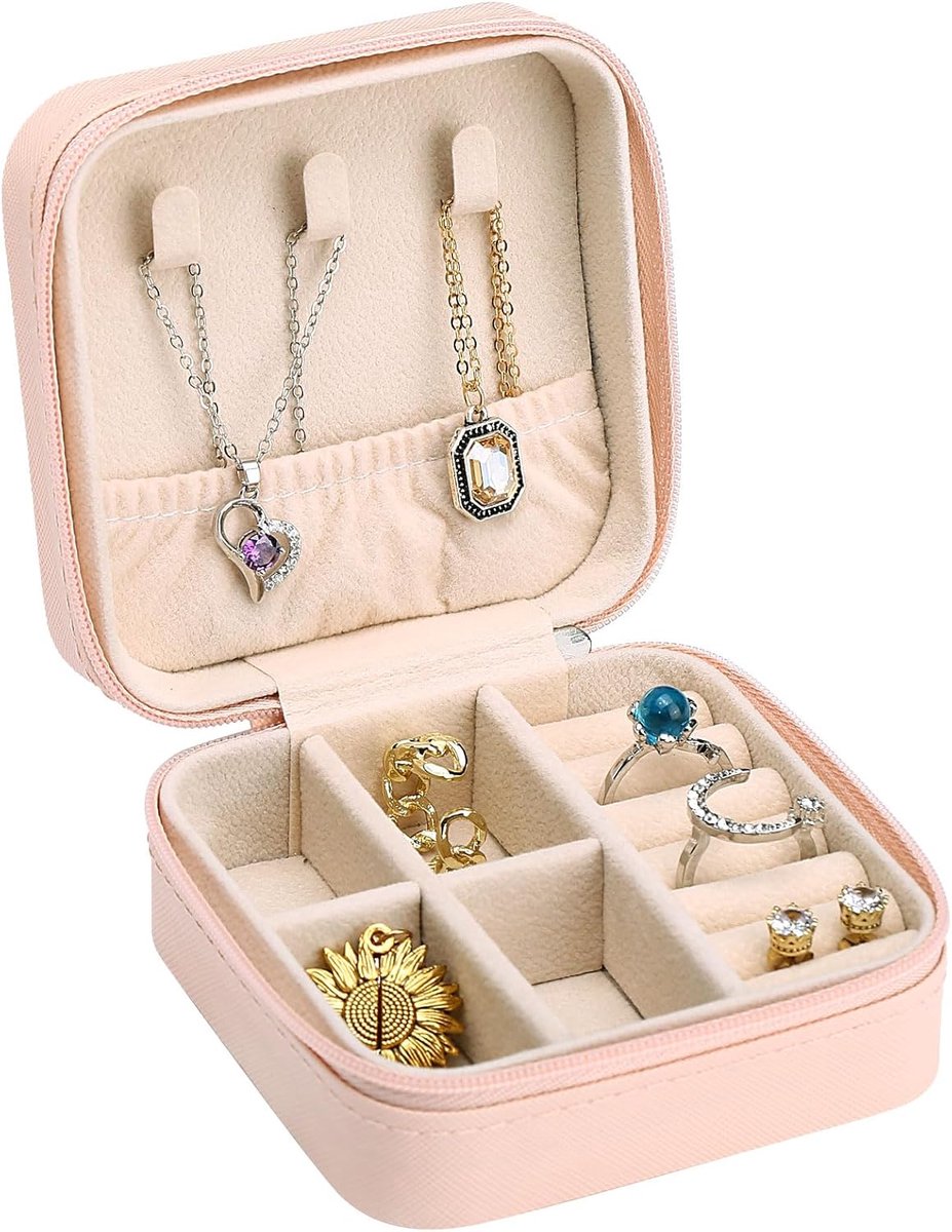 SnelShoppen - Reis Sieraden Doos voor Vrouwen en Meisjes - Compacte Sieraden Reisdoos voor Ringen, Oorbellen, Armbanden en Kettingen - Waterdichte Ler