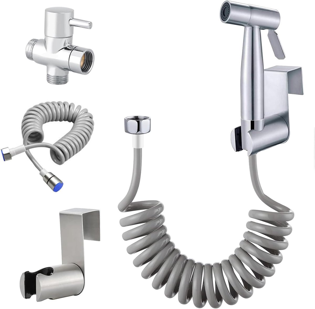 SnelShoppen - Bidet Handdouche met Dubbele Ventiel G1/2 Inch Handtoilet Sprayer RVS Douche voor Toiletreiniging en Persoonlijke Hygiëne met 1,5 m Slan