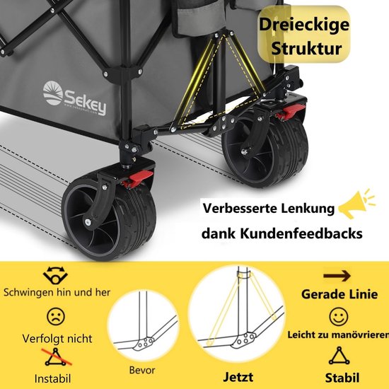 XXXL Bolderkar - Opvouwbare Kar - Zware Lasten Vervoeren - Vouwen Uit Vier Richtingen - 300 Liter Capaciteit - Donkergrijs — afbeelding 3