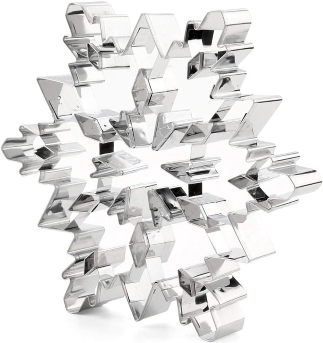 SnelShoppen - Snowflake Koekjesvorm Set voor Kerstdecoratie, Fondant Embossing Gereedschap, Roestvrijstalen Koekjesuitsteekvormen, 5 Stuks, Ideaal voo