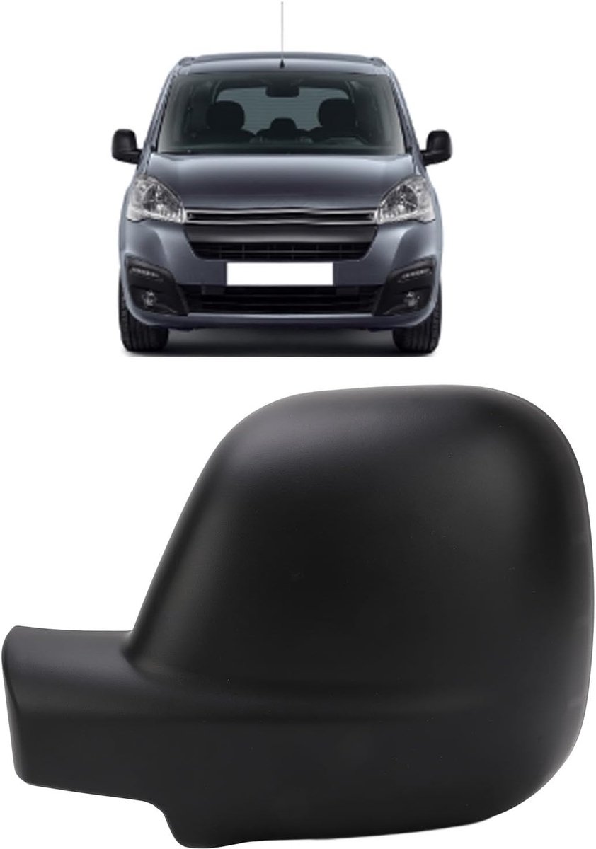 SnelShoppen - Car Rearview Mirror Covers Berlingo B9 2012-2018, PP Zwart Exterieur Spiegelkappen, Links Rechts, Ideale Vervanging (Linkerkant)