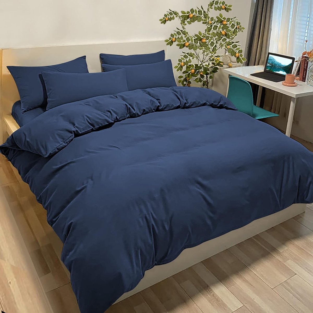 SnelShoppen - Dekbedovertrek 240 x 260 cm met 2 Kussenslopen 50 x 80 cm voor Tweepersoonsbed, Microfibre, Oeko-Tex Gecertificeerd, Blauw, Zacht en Com
