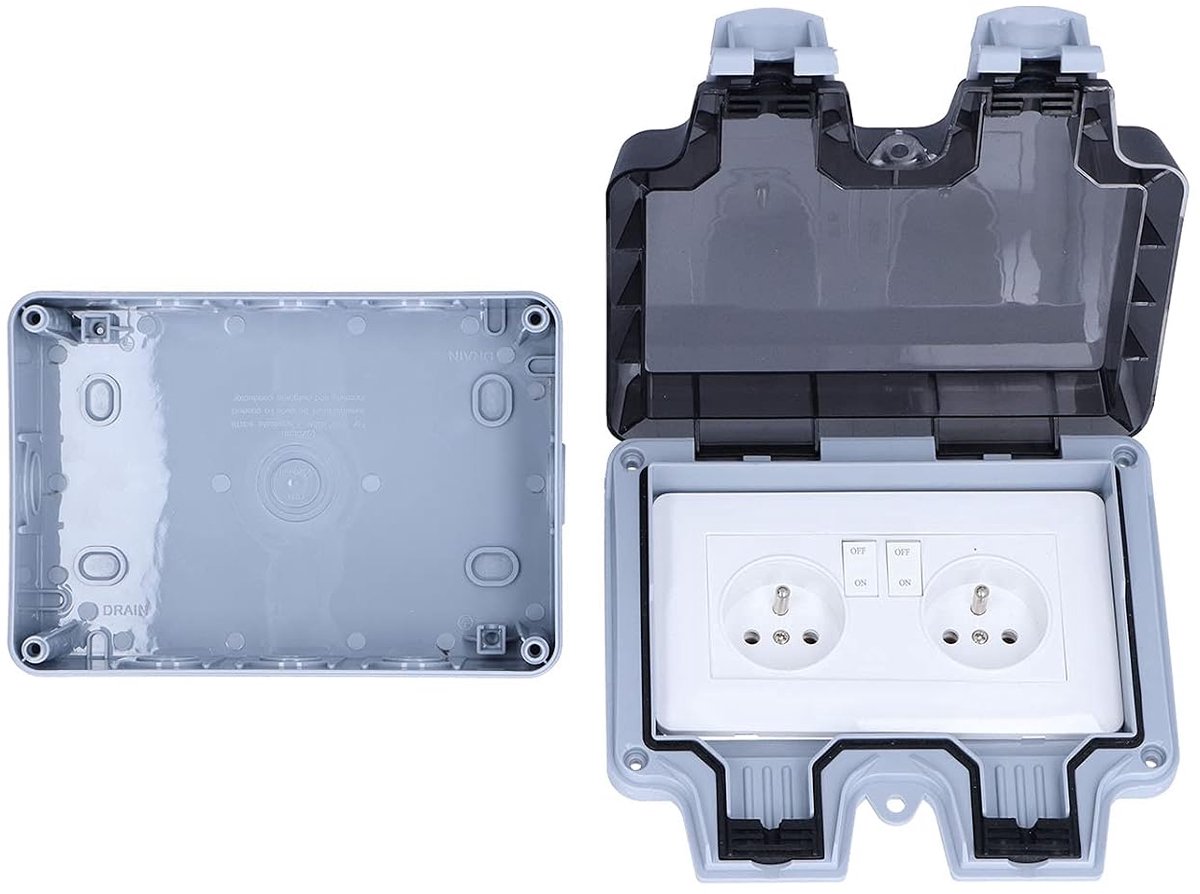 SnelShoppen - IP66 Waterdichte Buitenstopcontact Franse Standaard 250V 16A Weerbestendige Dubbele Wandcontactdoos voor Tuin, Camping en Buitengebruik