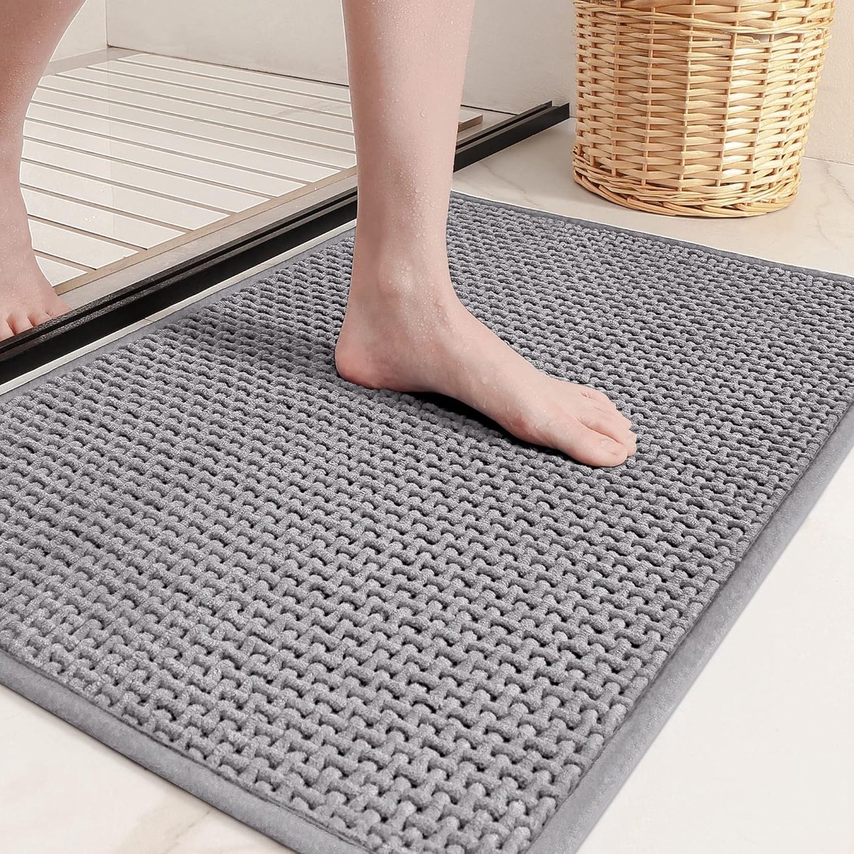 SnelShoppen - Badmat Donkergrijs 40x60cm - Ultra Zacht Chenille - Super Absorberend - Ideaal voor Badkamer en Douche - Duurzaam en Veilig