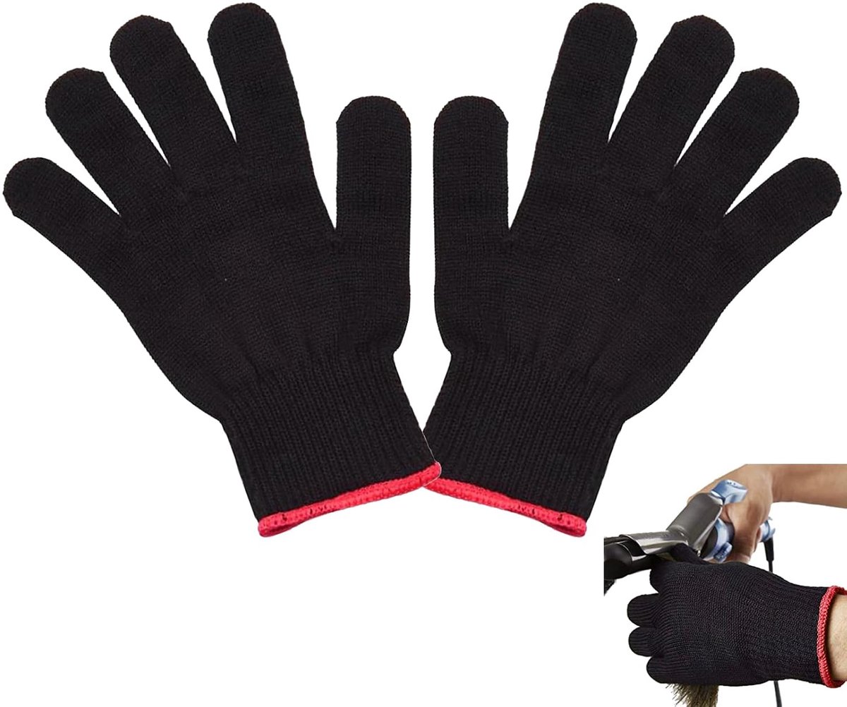 SnelShoppen - 2 thermische handschoenen voor stijltang en krultang, zwart, hittebestendig, huidvriendelijk, elastisch, 22 cm lang voor veilig gebruik