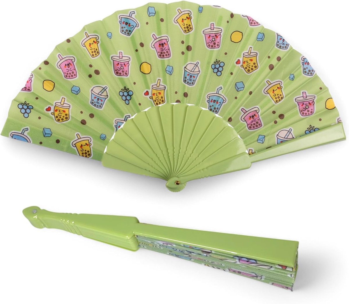 SnelShoppen - Opvouwbare Handventilator Ultra Licht Waterdicht voor Zomerfeest Bruiloft Kleurvol Ontwerp 42 x 23 cm (Bubble Tea Groen)