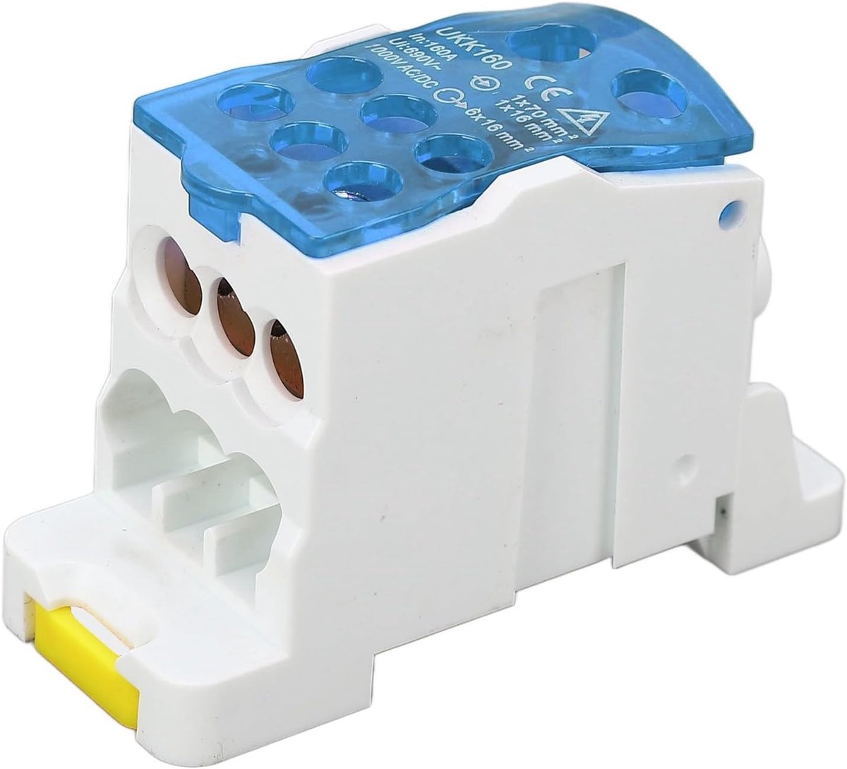 SnelShoppen - Terminal Verdeeldoos UKK160, Din Rail Aansluitblok 690V 160A Elektrische Aansluitdoos (Blauw) met Meerdere Draaduitgangen en Messing Aan