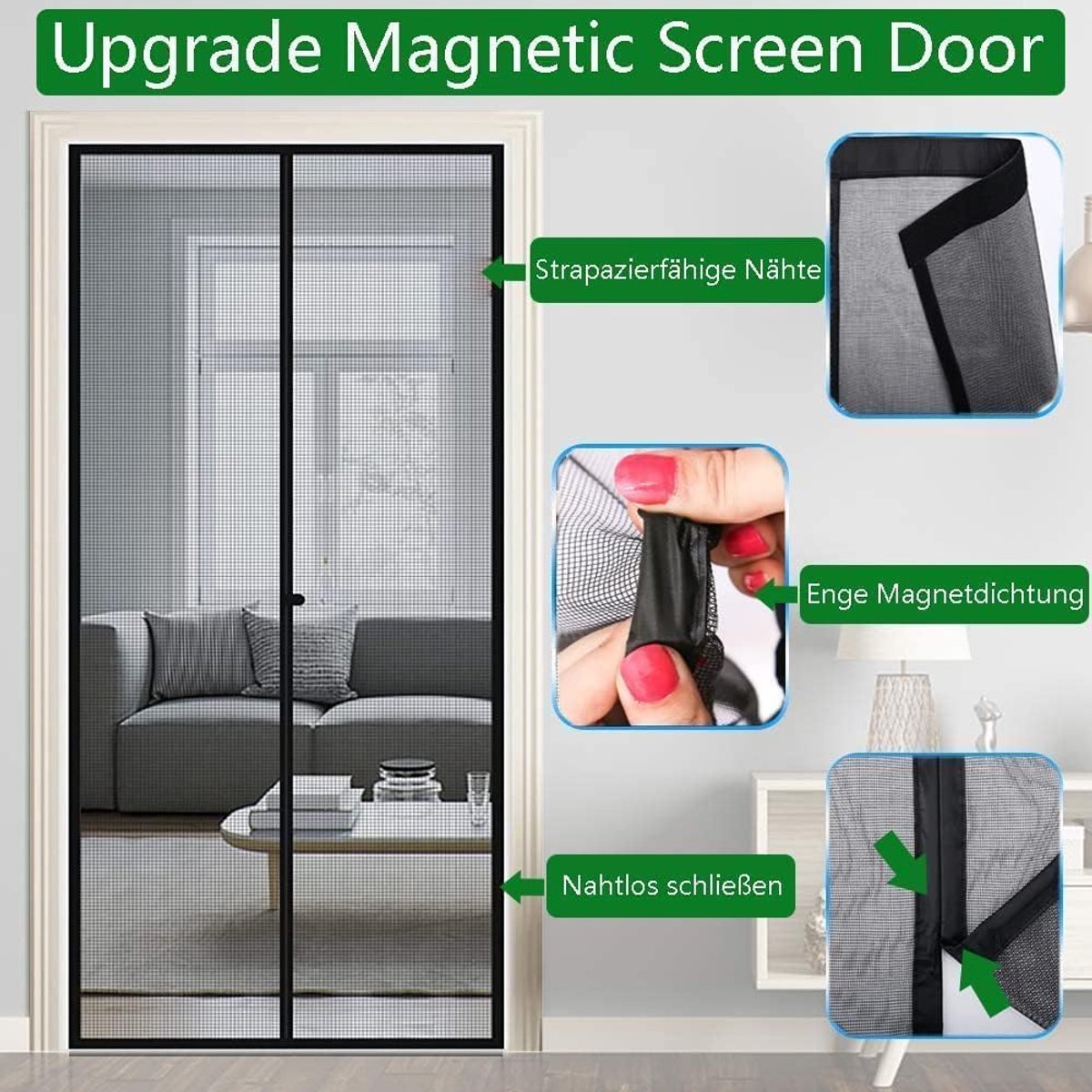 SnelShoppen - Fliegengitter Balkont deur Magnet 110 x 235 cm, Versterkt Fliegenvorhang voor Terrassentür, Geen Boren, Zwart Insectenbescherming