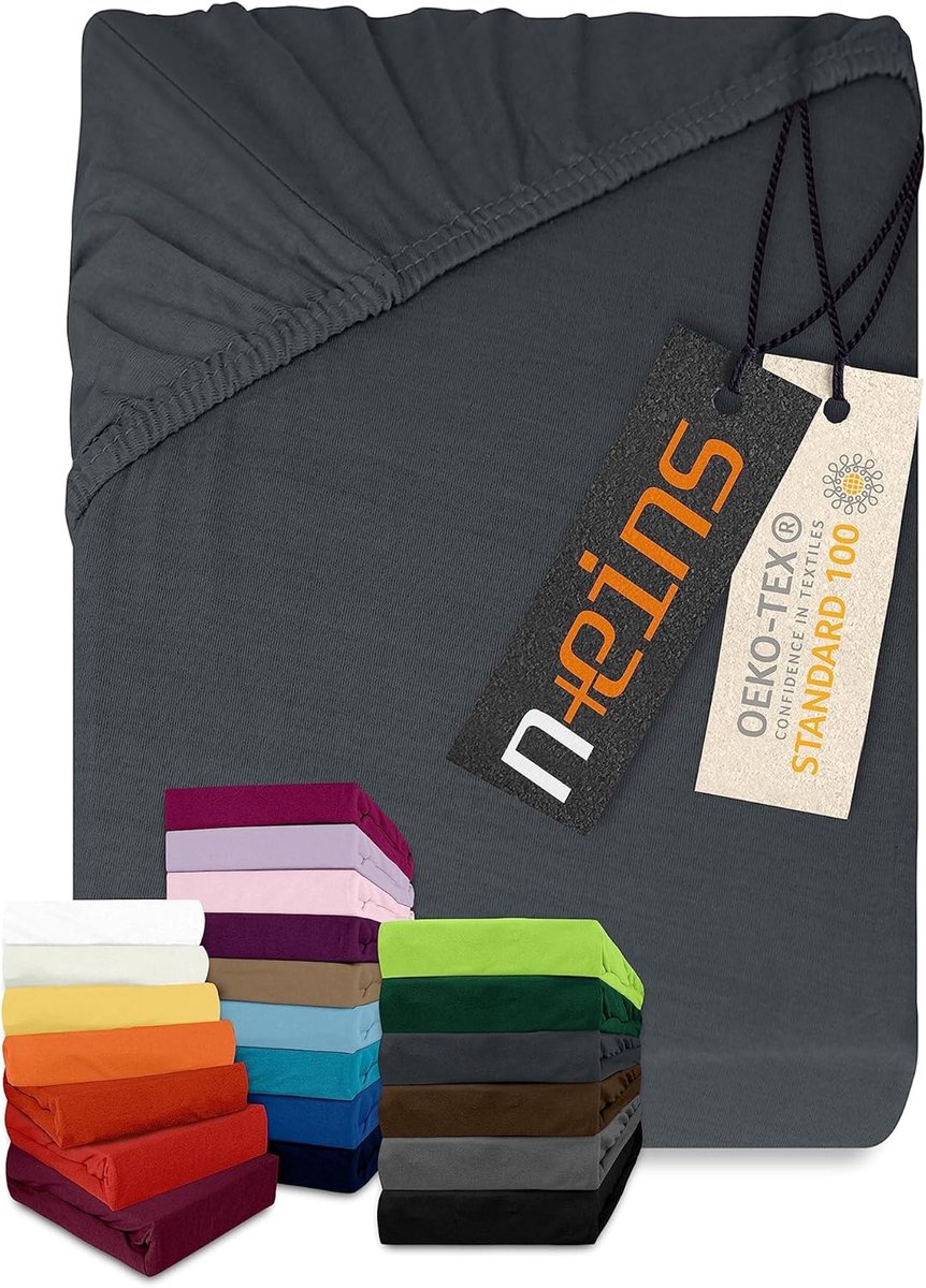 SnelShoppen - Hoeslaken Jersey Antraciet 200 x 220 cm, 100% Katoen, Verkrijgbaar in 34 Kleuren en 6 Maten, Perfect voor Bedden en Logeerkamers