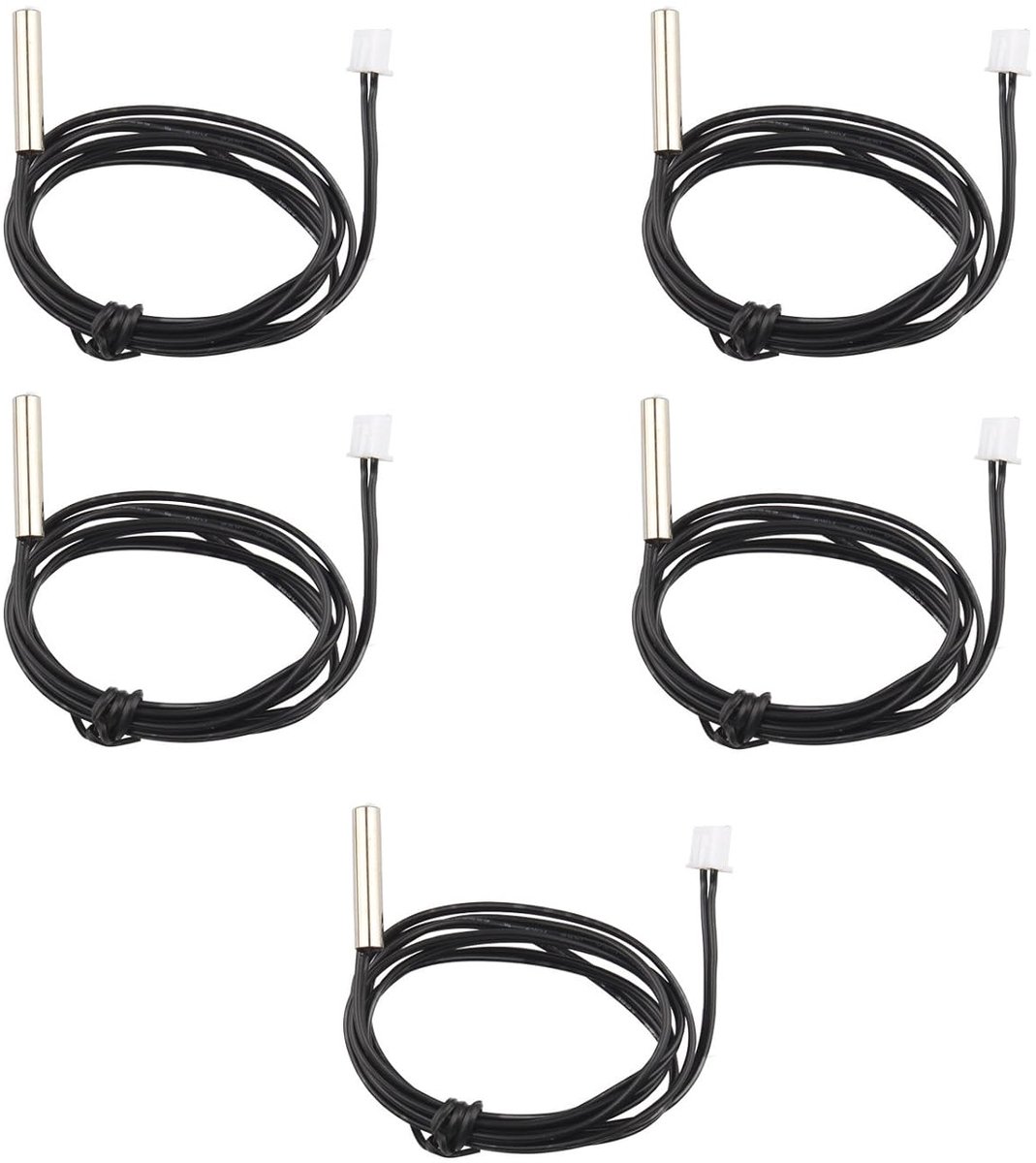SnelShoppen - Temperatuursensor Waterproof, NTC 10K 1% 3950, 1 m Verlengkabel, Temperatuurmeter voor Airconditioning en Koelkasten, Pack van 5