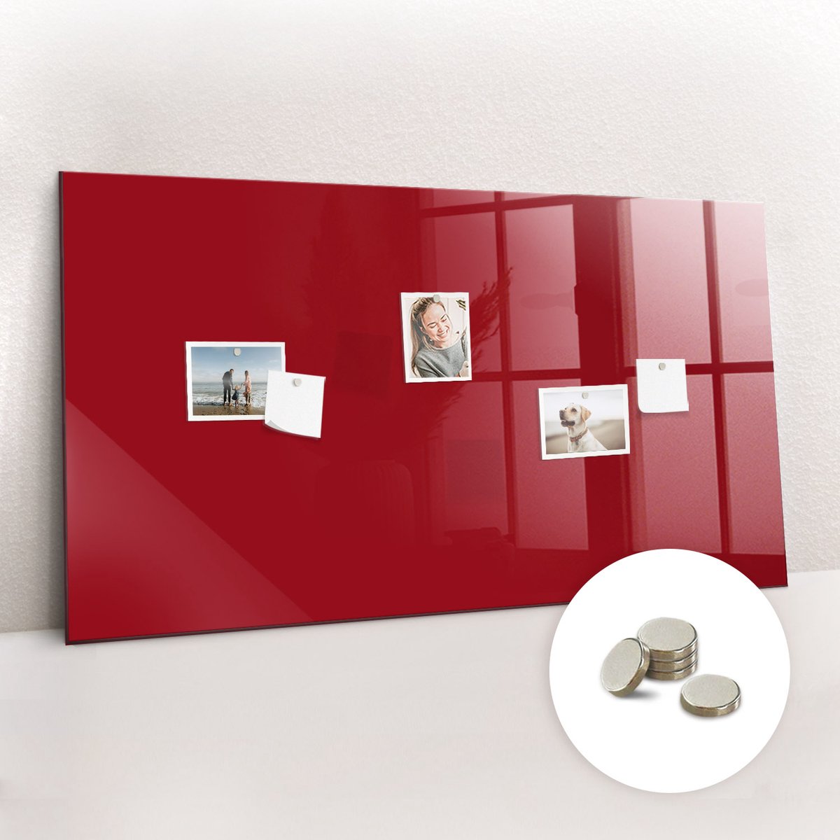 Tulup Glassboard - Rode kleur Magneetbord - 120 cm x 60 cm - Magnetisch Memobord - Industrieel Wandbord - Magneetbord Keuken Rood - Inclusief Gratis Magneten - Magneetbord Rechthoekig - Magneetbord Muur