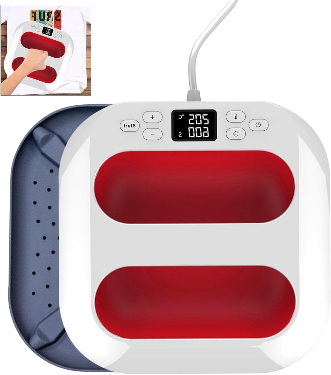 Transferpers Machine - Strijkijzer Pers - Textiel Bedrukken - Snelle Opwarming - 23x23 cm - Rood
