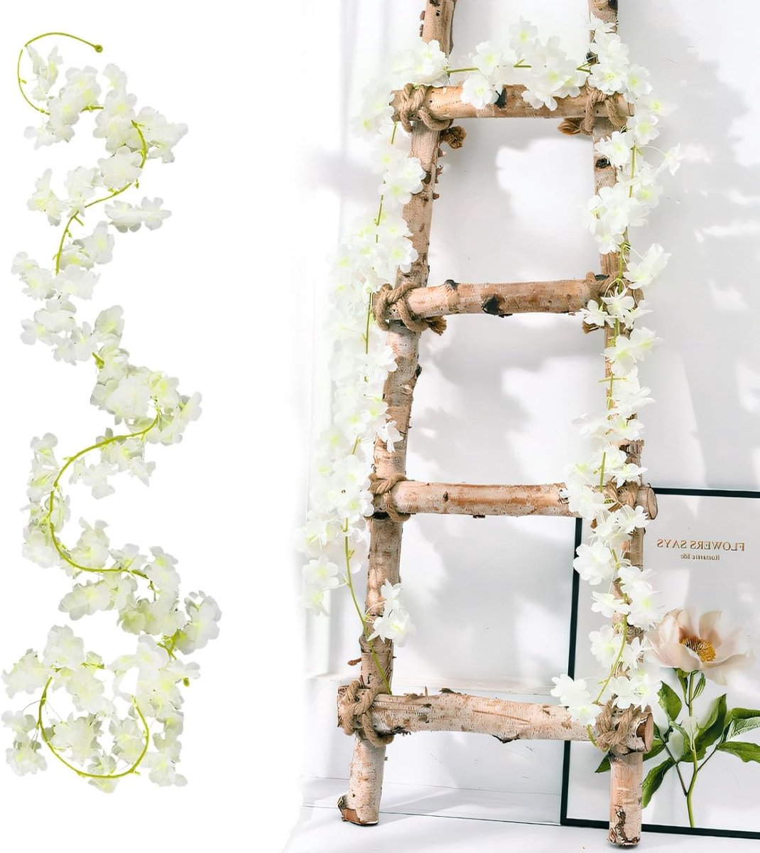 Decoratieve Bloemenslinger - Wit - 1,8 m - Kunstbloemen met 135 Bloemkoppen - Voor Binnen en Buiten