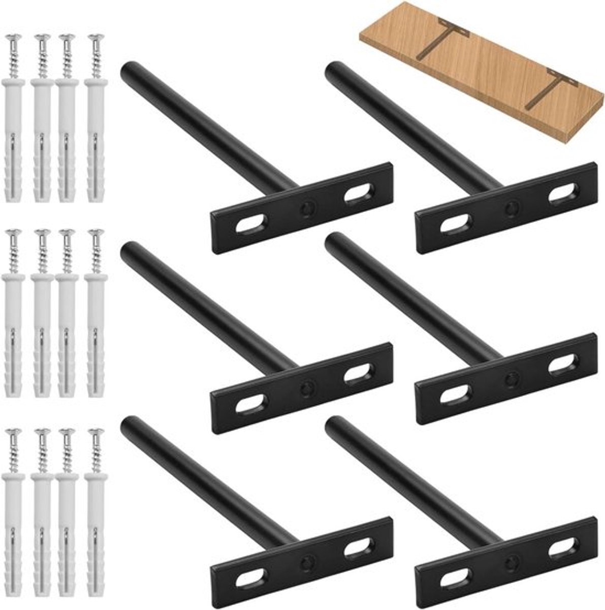 6 Stuks Onzichtbare Planksteunen, 128mm Metalen Plankdragers, Zwevende Planksteunen met Schroeven en Expansiepijpen voor Wandmontage en Interieurdecoratie