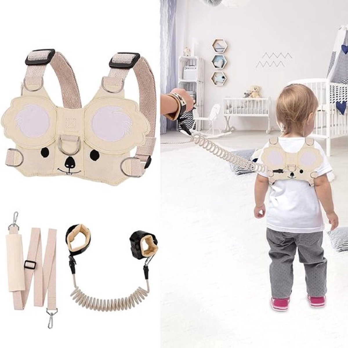 3-in-1 Kinderharnas met Veiligheidsriem, Anti-Verlies Kind Leash voor Buitenactiviteiten, Comfortabele en Veilige Loopriem voor Kinderen
