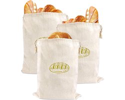 volumoon 3 pieces bread bags, portable bread bags, reusable bread bags with drawstring, bread bag for homemade bread - ShopVlot