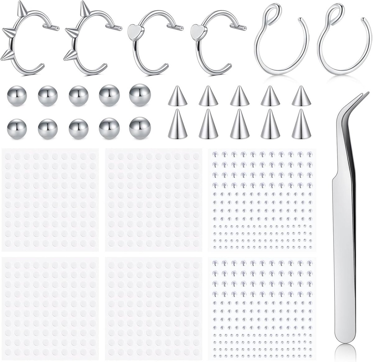 Fake piercings set 13-delig - roestvrij staal - veelzijdige stijlen - eenvoudig in gebruik - ShopVlot