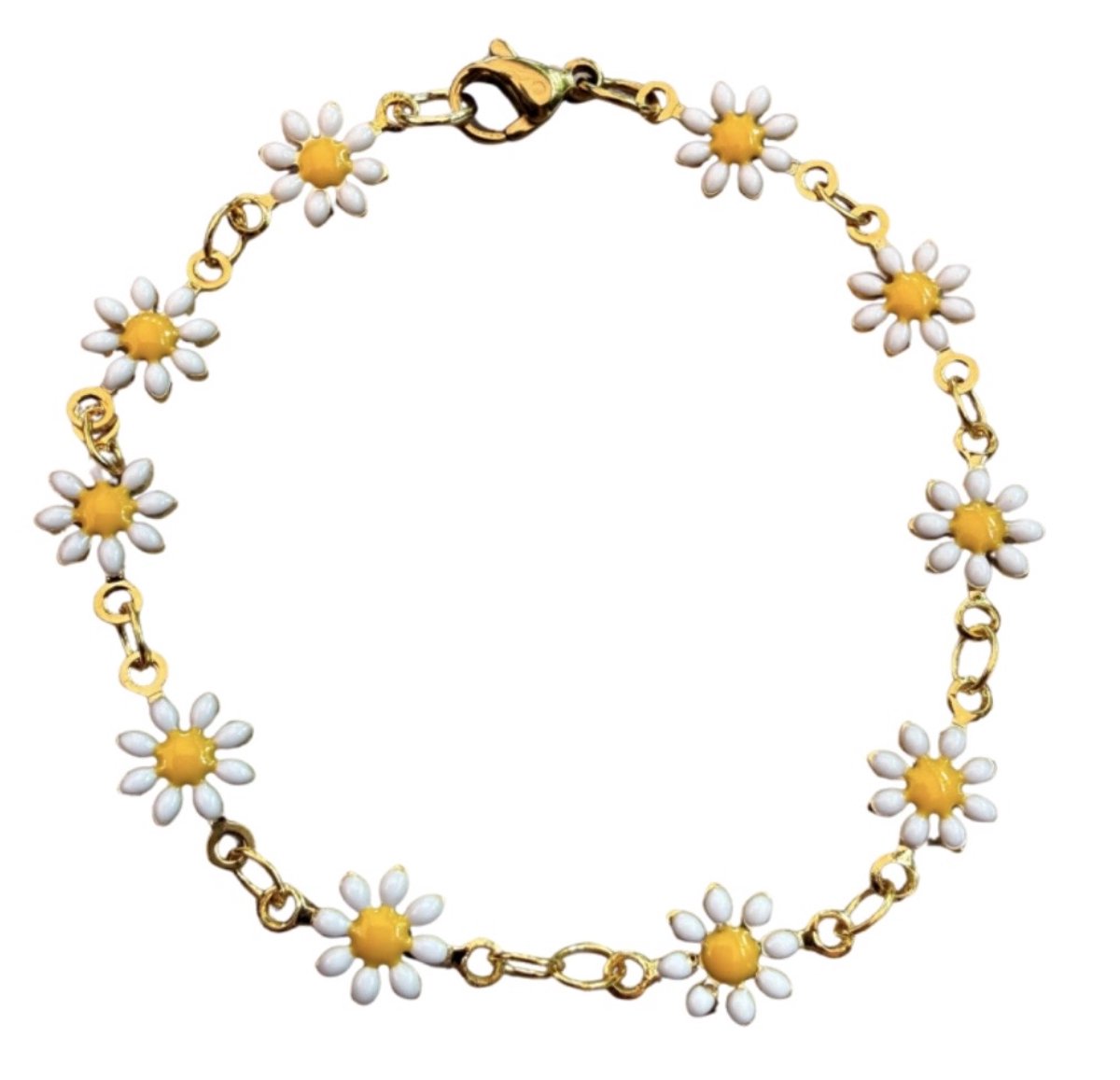 Enkelbandje -goudkleurig -Wit Daisy madelief 19 -21 cm- Charme Bijoux
