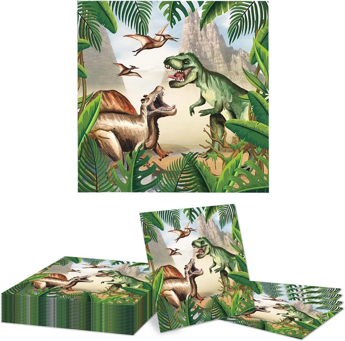 SnelShoppen - 20 Stuks Dino Servetten voor Kinderfeestje en Verjaardag, 33 x 33 cm, Hoogwaardige Papieren Servetten, Feestdecoratie voor Kinderen