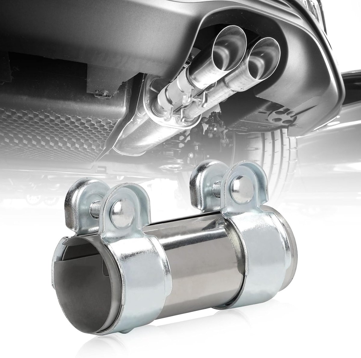 SnelShoppen - Dubbele Uitlaatklem RVS Ø50 mm - Verbindingsstuk Uitlaatpijp 125 mm - Roestvrijstalen Uitlaatklem - Perfecte Afdichting voor Auto of Mot