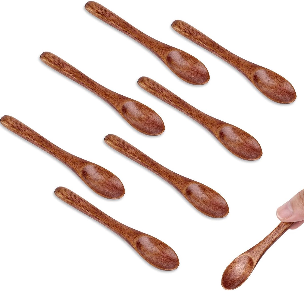 SnelShoppen - 8 Stuks Kleine Houten Lepels 10cm - Mini Theelepels Kruidenscheppen Honinglepels Serveerlepels van Hout voor Keuken en Koffie
