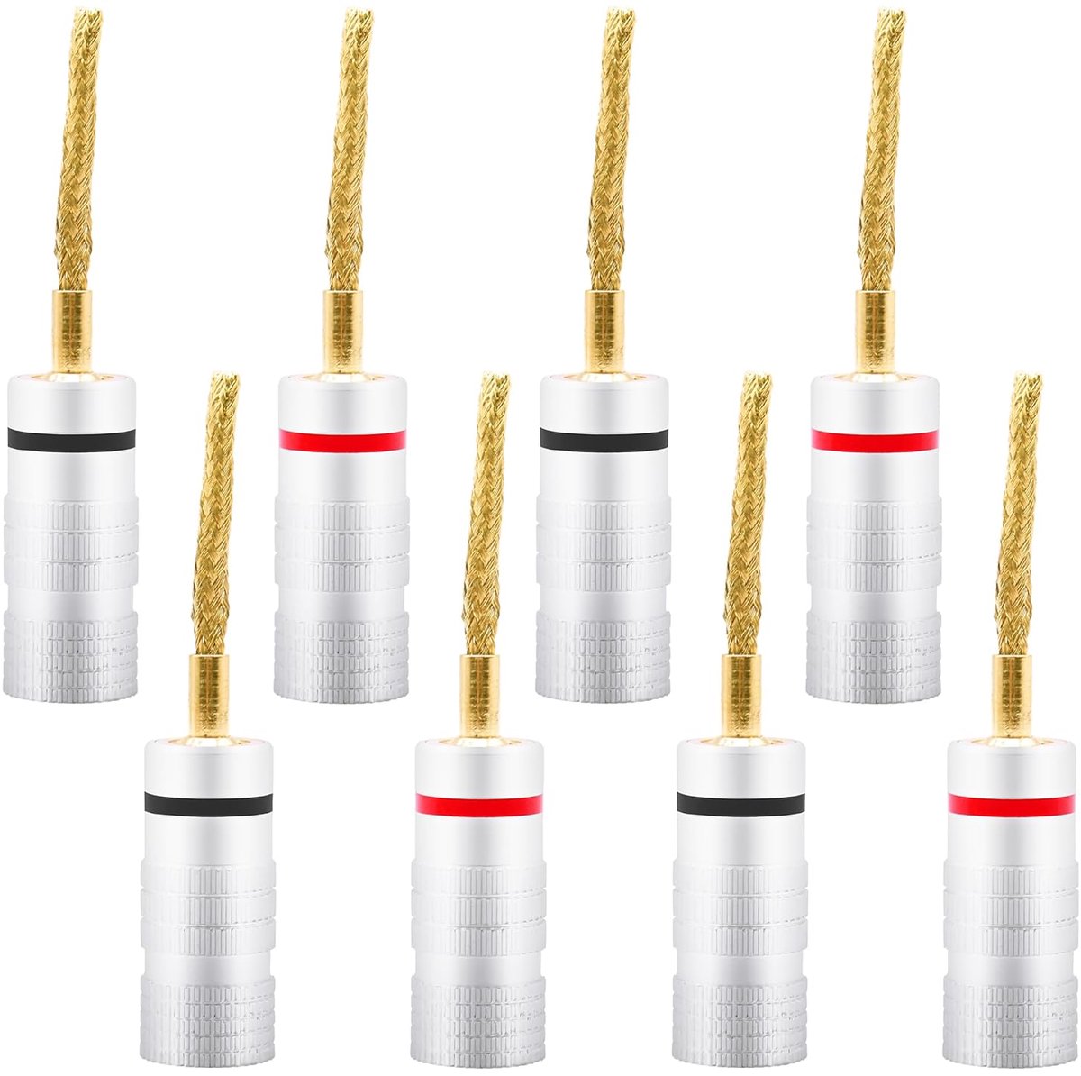 SnelShoppen - Flex Pin Banana Stekkers 8 Stuks Goudgeplateerde Gevlochten Aansluitingen 2mm Voor Versterker, Luidspreker, Huisaudio Kabels