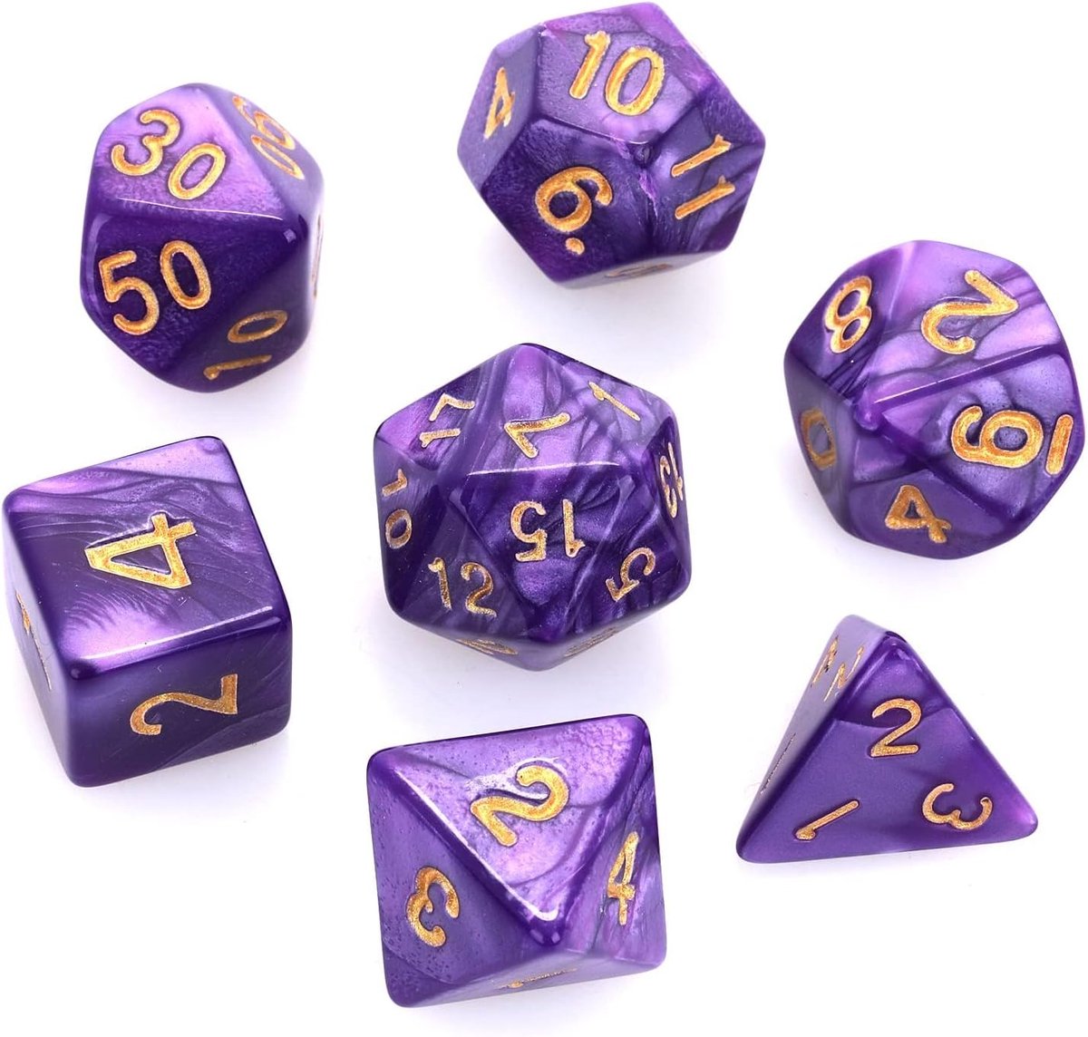 Purple dice sets, 7 pieces polyhedral dice sets nebula dice sets dice sets dice games Luminary Polyhedral dice set - ShopVlot