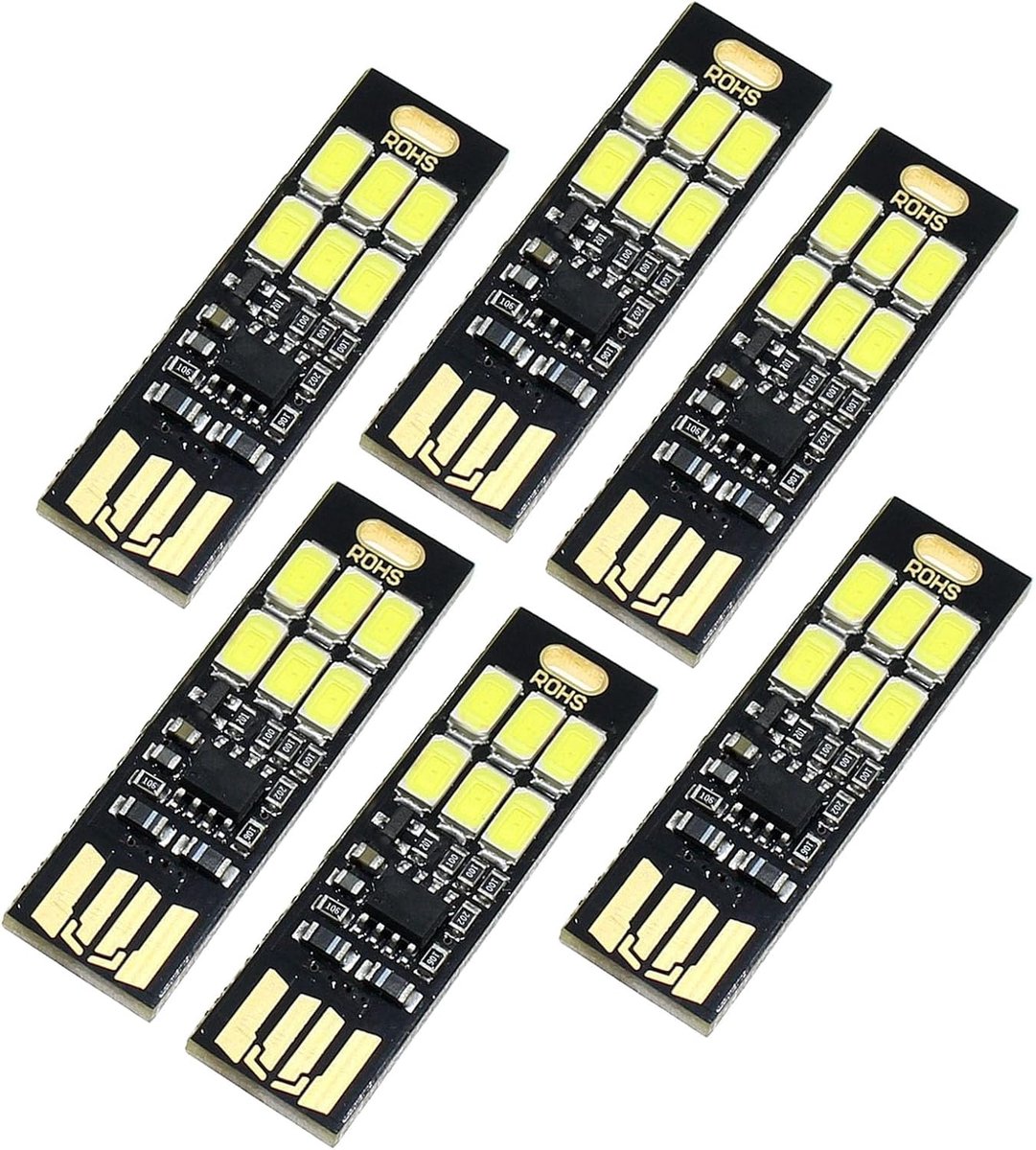 SnelShoppen - 6 Pack USB LED Lampen Superhelder Ultra Dun 6 LED USB Sleutelhanger Touch Dimmer Draagbaar voor Toetsenbord Laptop Koel Wit Plastic