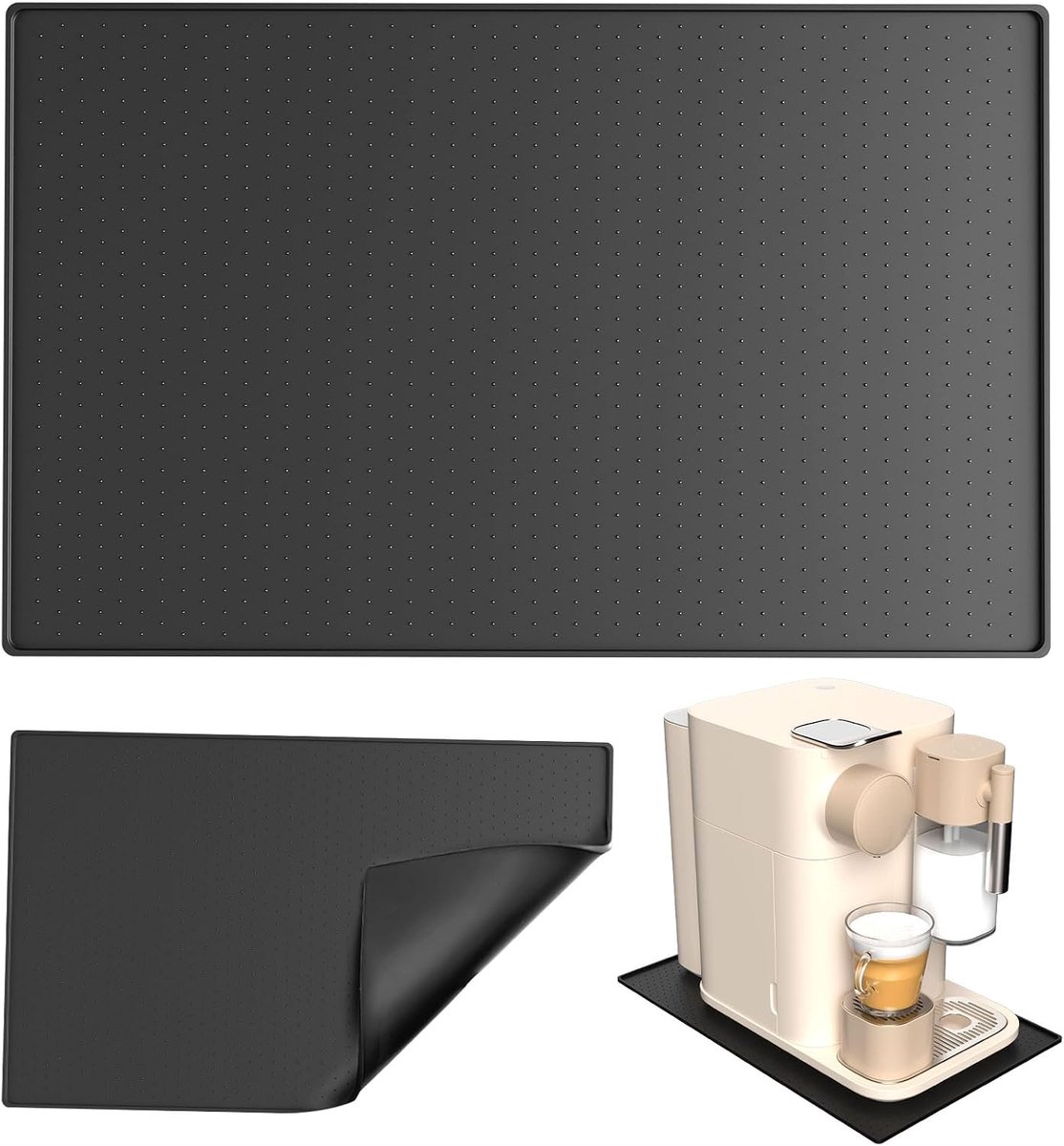 SnelShoppen - Silicone Mat met Rand, 48 × 30 cm, Zwart, Volautomatische Onderlegger, Werkblad Bescherming, Silicone Mat voor Airfryer, Set van 2