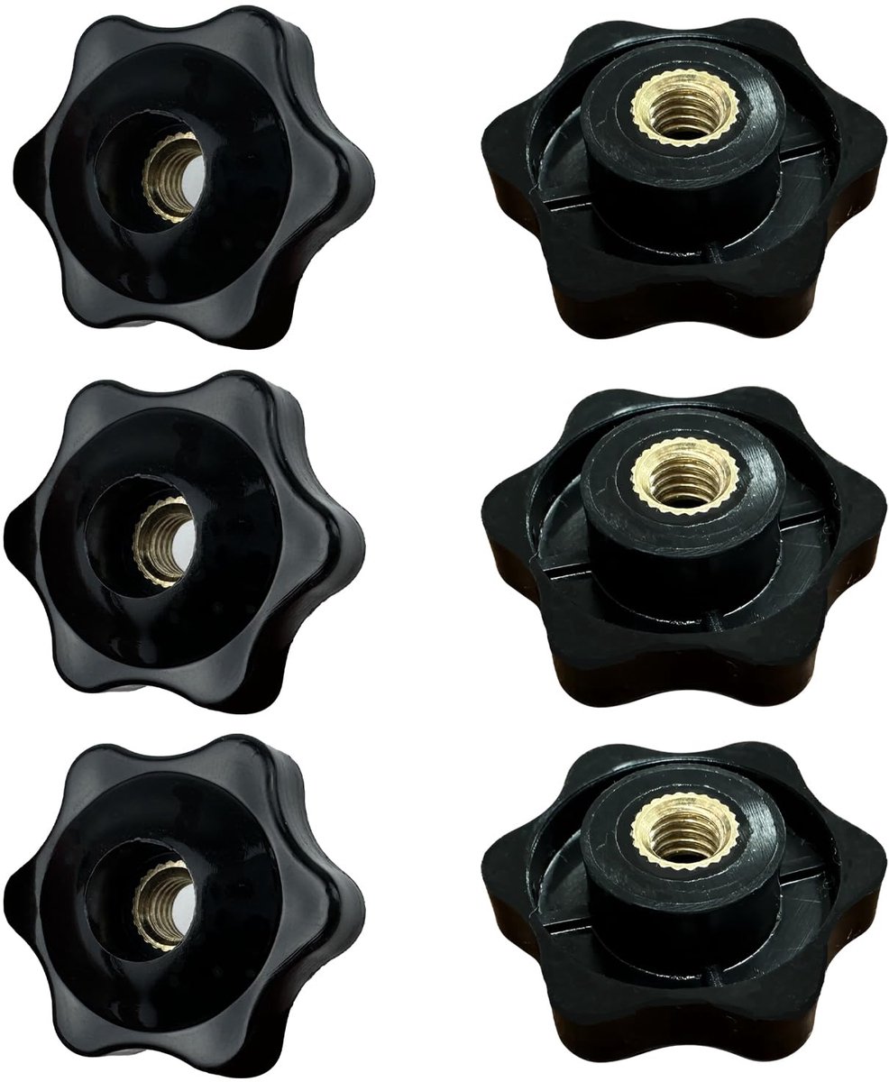 6 Pcs M6 Knurled Knob, Black Screw-On Type Star Knob Continuous Threaded Button Clamp Nuts Hardware Nuts Thumb Nuts - ShopVlot