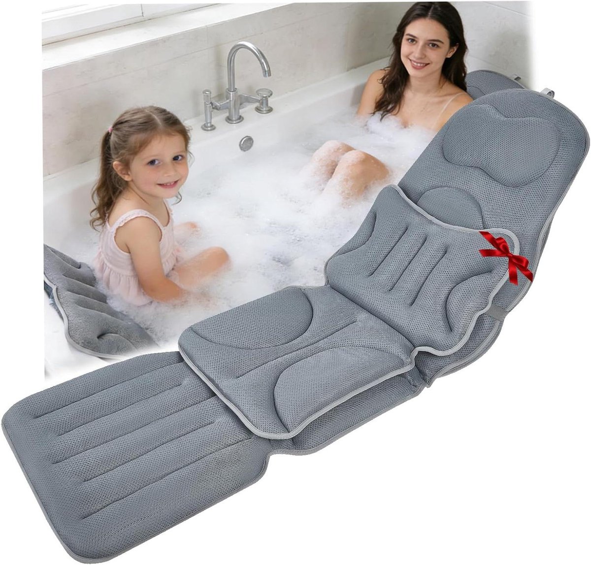 Badkussen Set - Badmat Kussen - Ontspannen in bad - 2-in-1 ontwerp - 139 x 45 cm - Zwart