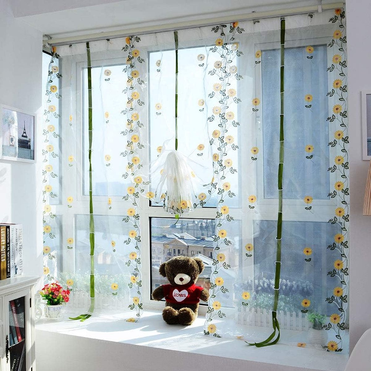 SnelShoppen - Tulle Gordijnen Wit Exquise Geborduurde Bloem Motief Transparante Gordijnen voor Raamdecoratie Woonkamer 80x200cm Set van 2