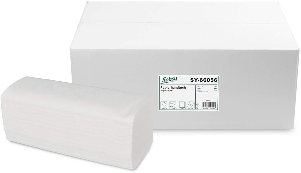 SnelShoppen - ZZ/V Vouwpapieren Handdoeken 2-laags Wit - 3200 Vel - Geschikt voor Sanitair - Compacte Verpakking - 22x20.8 cm