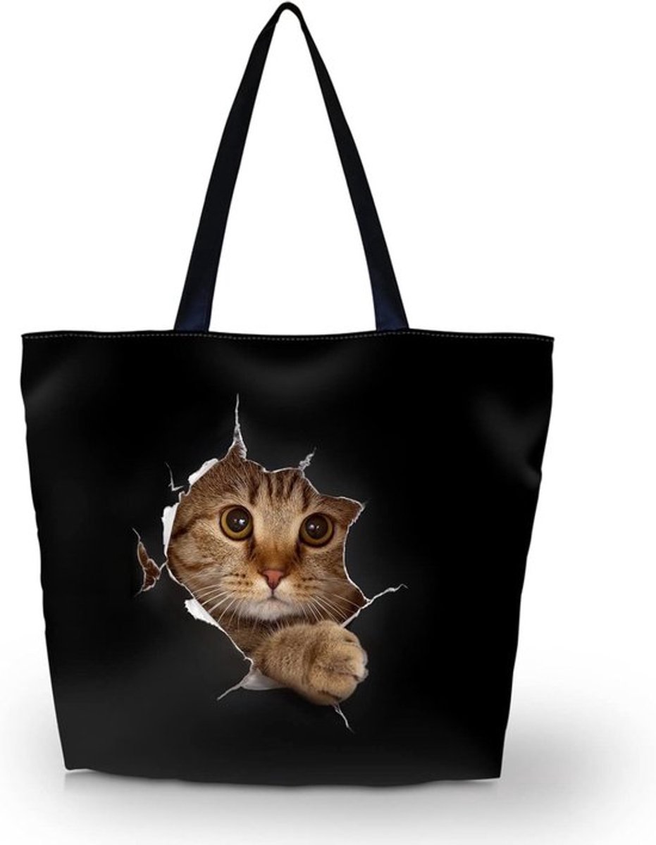 Vouwbare Stoffen Tas met Print, Draagtas voor Winkelen met Kat Ontwerp - 43 x 35 x 10 cm
