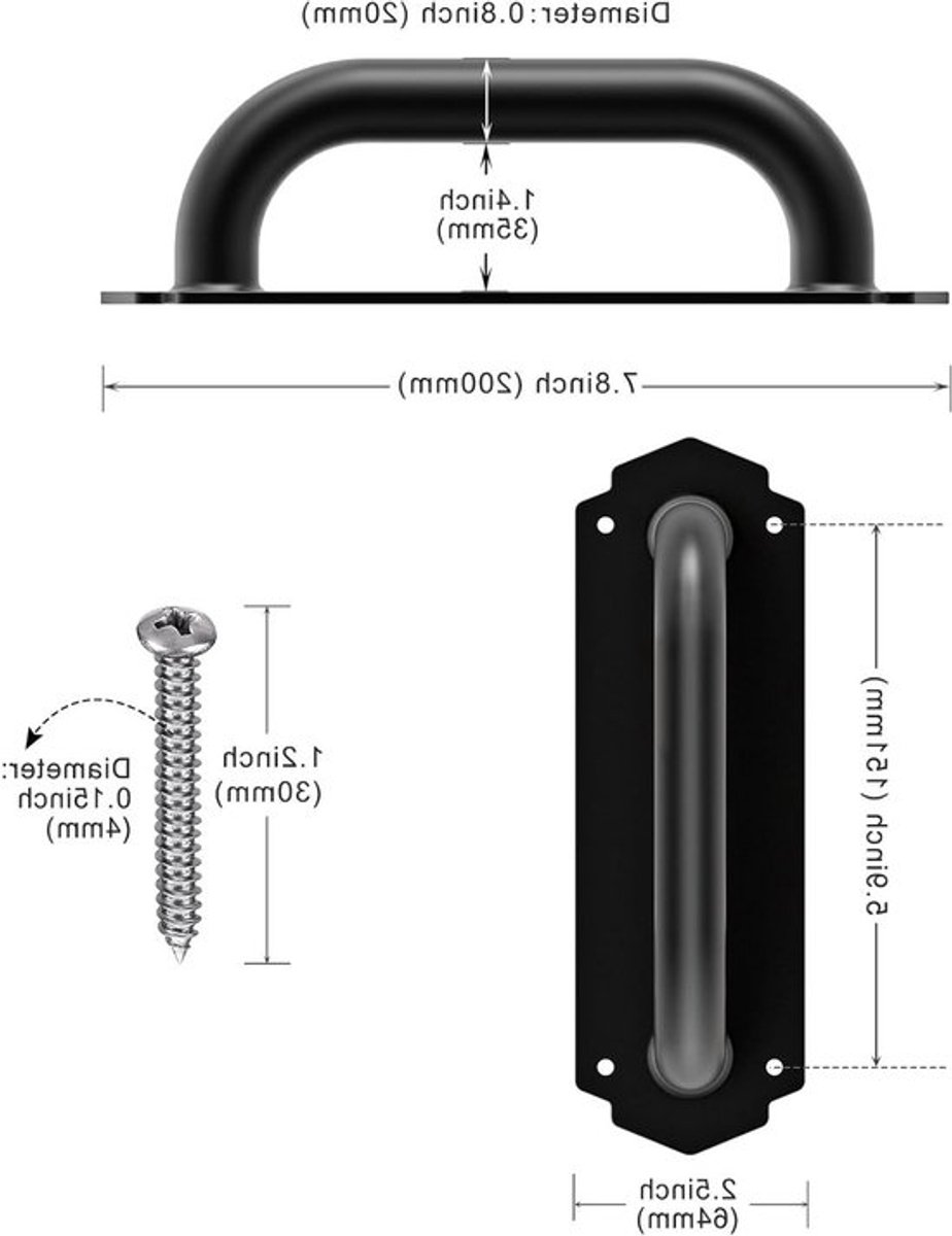 Zware metalen deurtrekker 17.8 cm voor schuifdeuren en kasten - 2 stuks, zwart, ideaal voor renovatie en interieurdecoratie