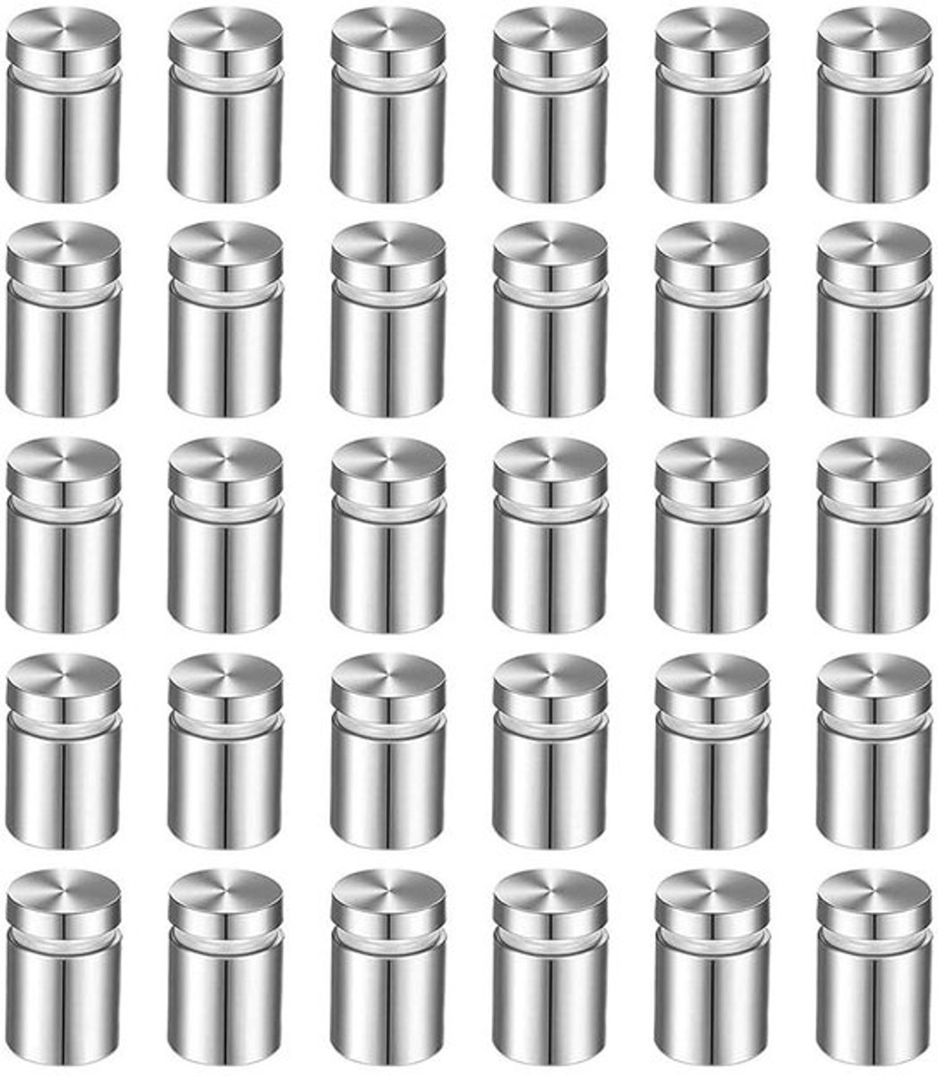 RVS afstandhouders 25x12 mm - 30 stuks voor bevestiging van reclameborden, tentoonstellingen en glaspanelen