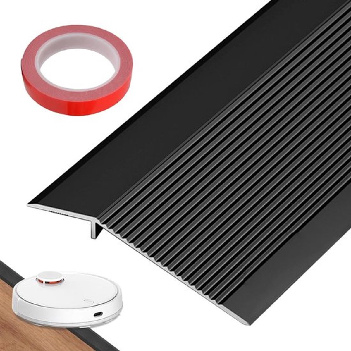 Aluminium Vloer Reducer 0.9m x 10cm, Overgangsstrip voor Deuren, Hoogteverschil 8-40mm, Matte Zwart, Vloerafwerking, Drempeloplossing