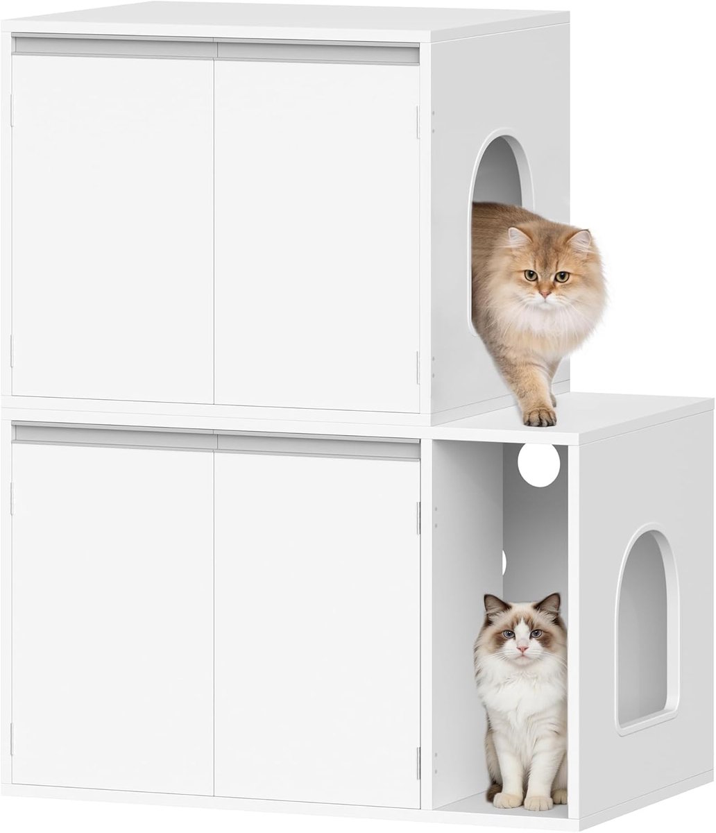 Hzuaneri kattenkast voor 2 katten, met twee compartimenten, 140 cm,wit