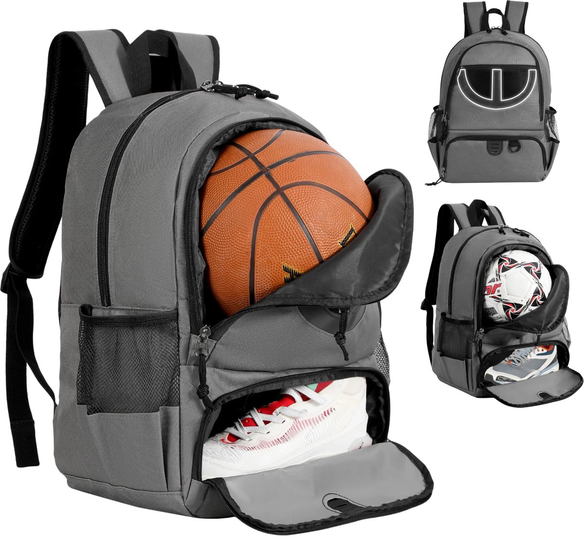 SnelShoppen - Basketbaltas Rugzak voor Mannen en Vrouwen met Bal en Schoenen Compartment, 30L Capaciteit, Lichtgewicht, Ademend, Geschikt voor Jongens