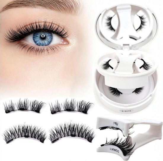 Magnetische wimperset met applicatietool en opbergdoosje met spiegel.