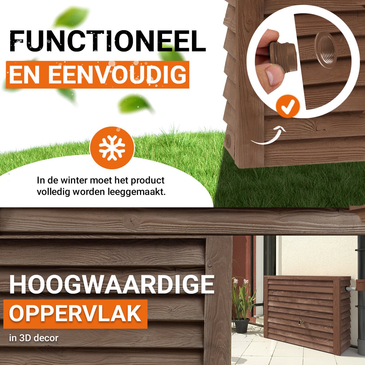 Garantia Woody colonne récupératrice d'eau 350 L bois foncé