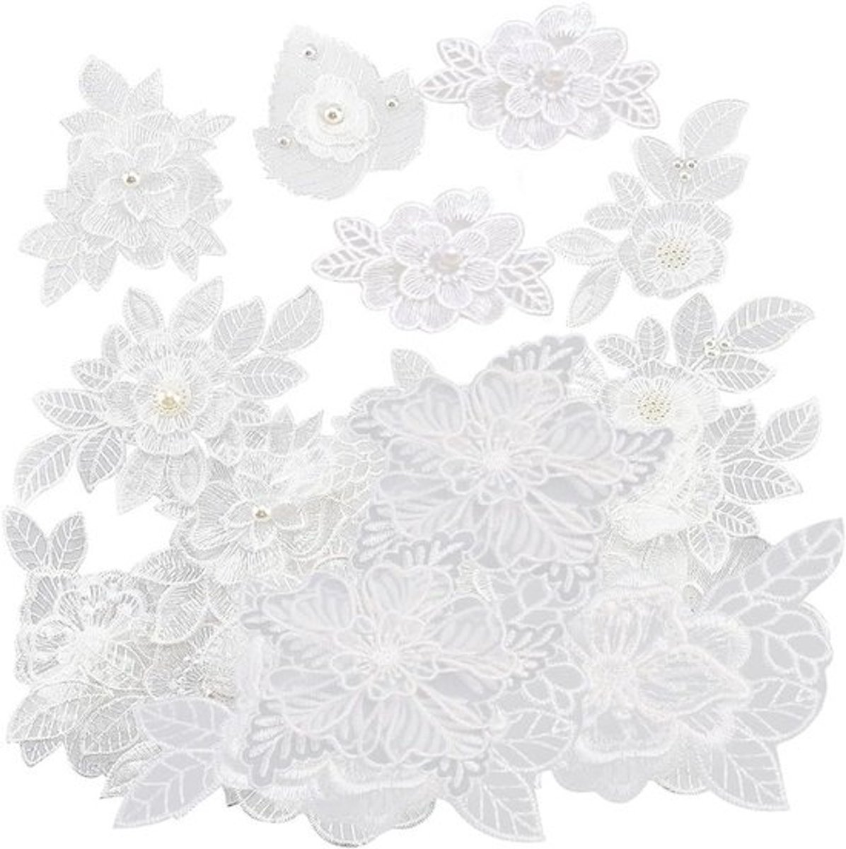 18 Stuks Witte Bloem Borduur Patches, 9 Stijlen Organza Borduur Lace Appliques voor Decoratie en Reparatie van Kleding, Rugzakken, Jeans en Schoenen