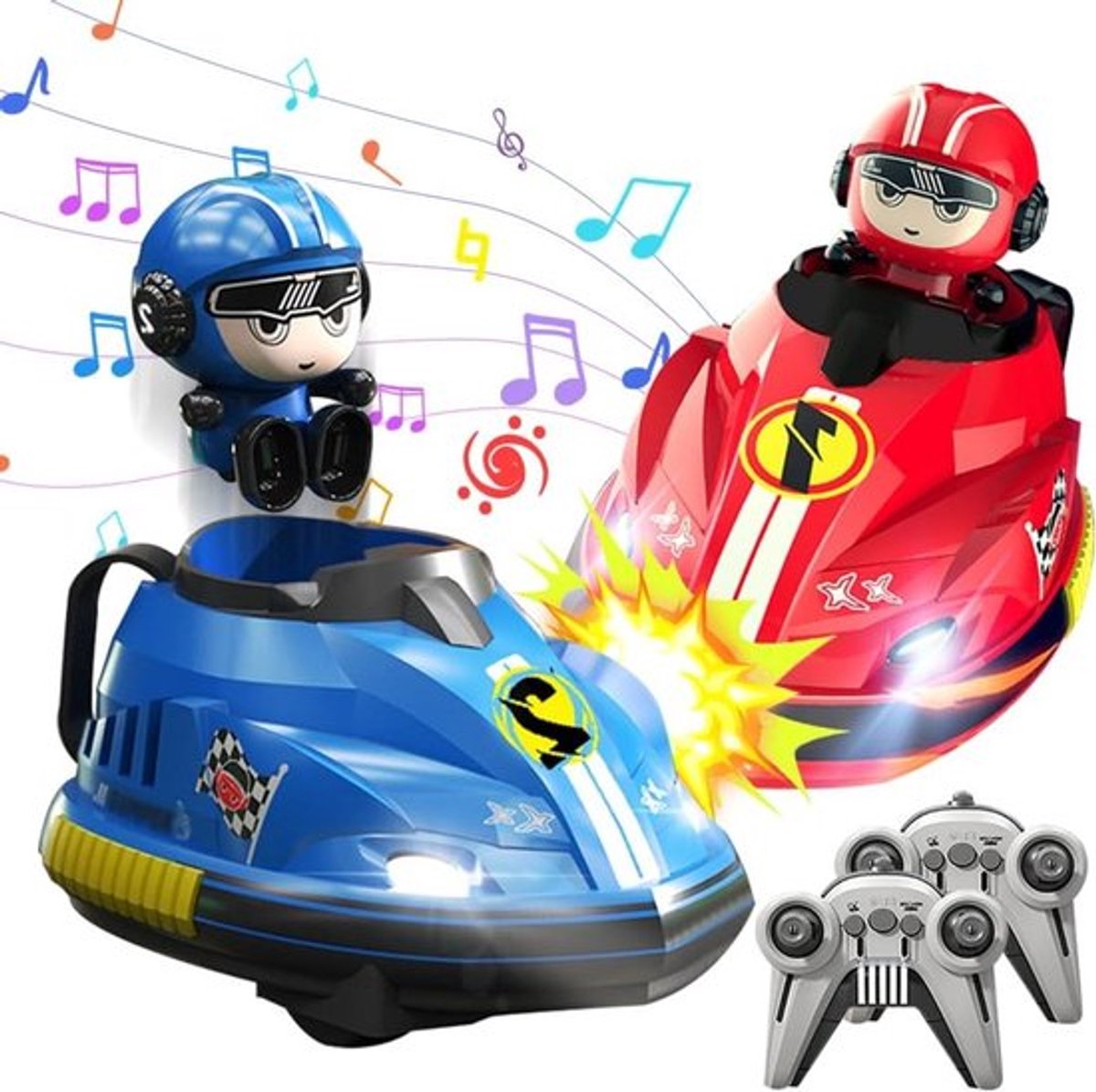 Afstandsbediening Auto voor Kinderen, Set van 2 Stuks met Licht en Muziek, Speelgoedauto's voor Jongens en Meisjes, Bumper Speelgoed en Avontuurlijke Pret