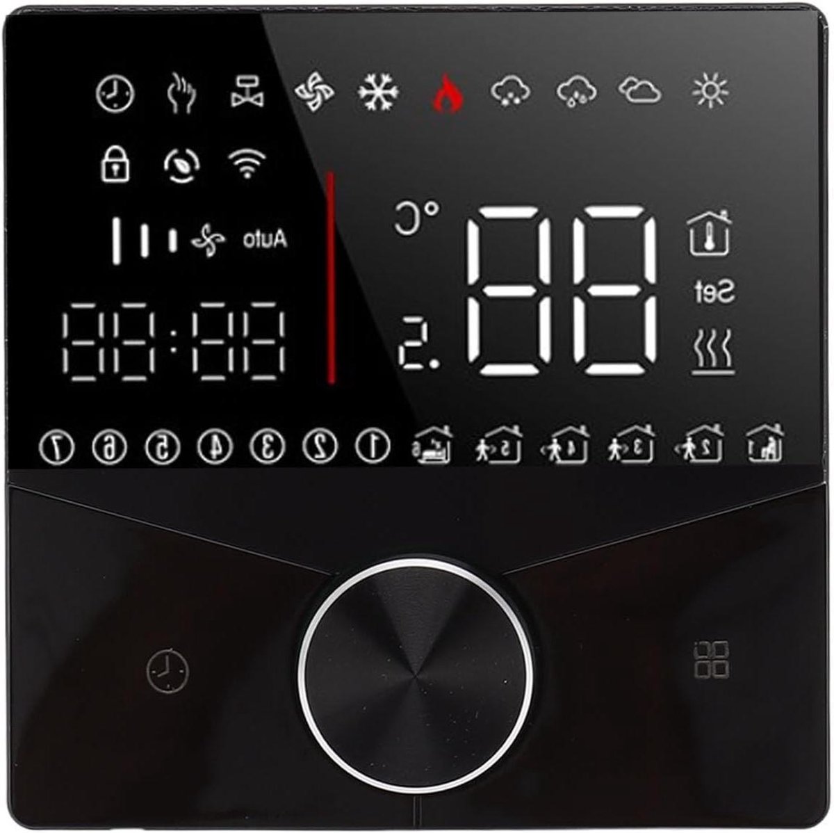 Slimme Thermostaatknop - Verwarmingsthermostaat Digitale Thermostaat - Verwarming Regelen - LCD Kleurendisplay - 86x86mm - Zwart