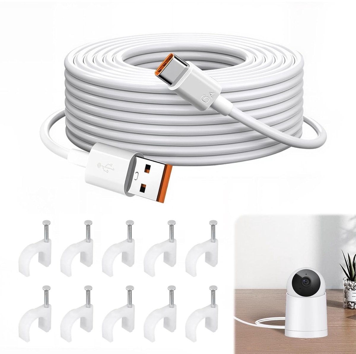 USB-C Kabel - Zwart - 10 m - Duurzaam PVC - Voor Beveiligingscamera's