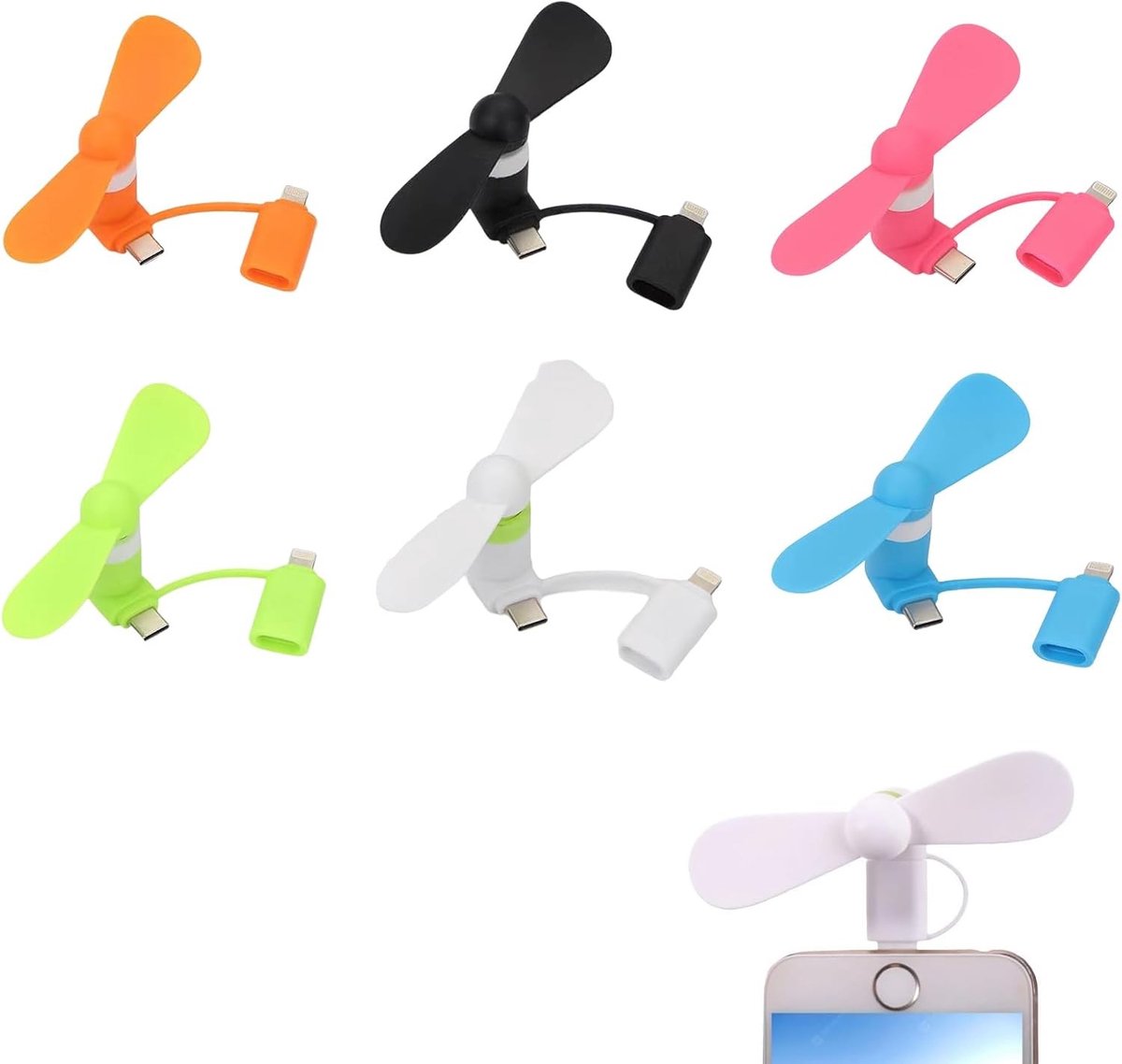 Mini USB Ventilator - Multicolor - 8,7 x 4,5 x 3 cm - Draagbare 2-in-1 Ventilator voor Mobiele Telefoons - Voor Thuis en Op Reis