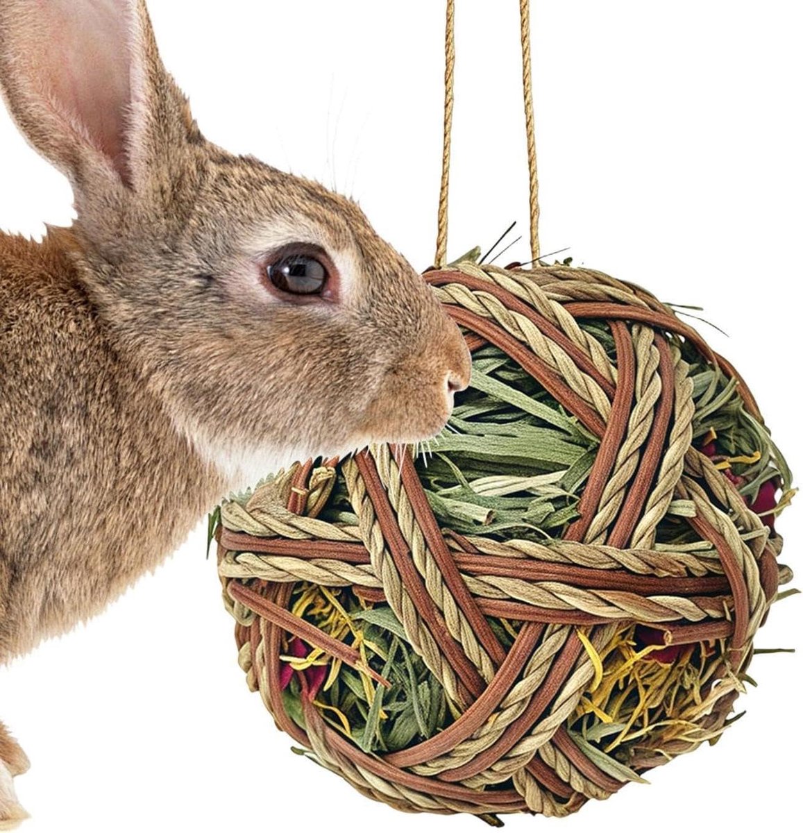 Hooi Kauwballen - Tanden Slijpen Speelgoed - Huisdier Verrijking - Natuurlijk Hooi Materiaal - 9x25cm - Natuurlijk