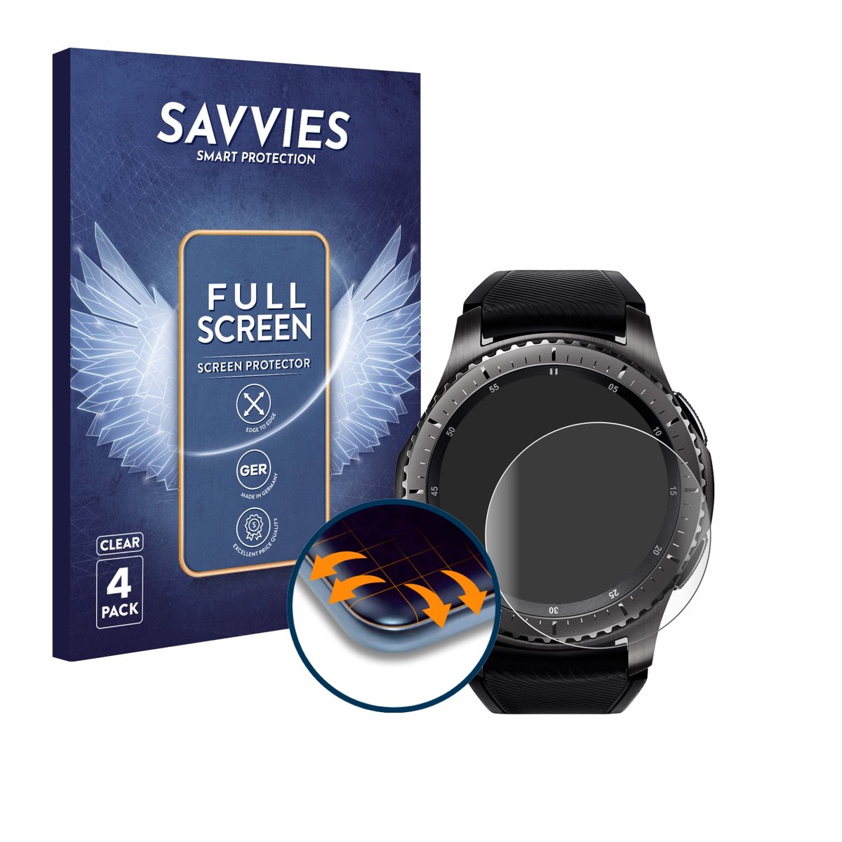 Savvies - Screenprotector voor Samsung Gear S3 Frontier / S3 Classic - Folie Beschermfolie transparant volledig dekking 4 Stuks