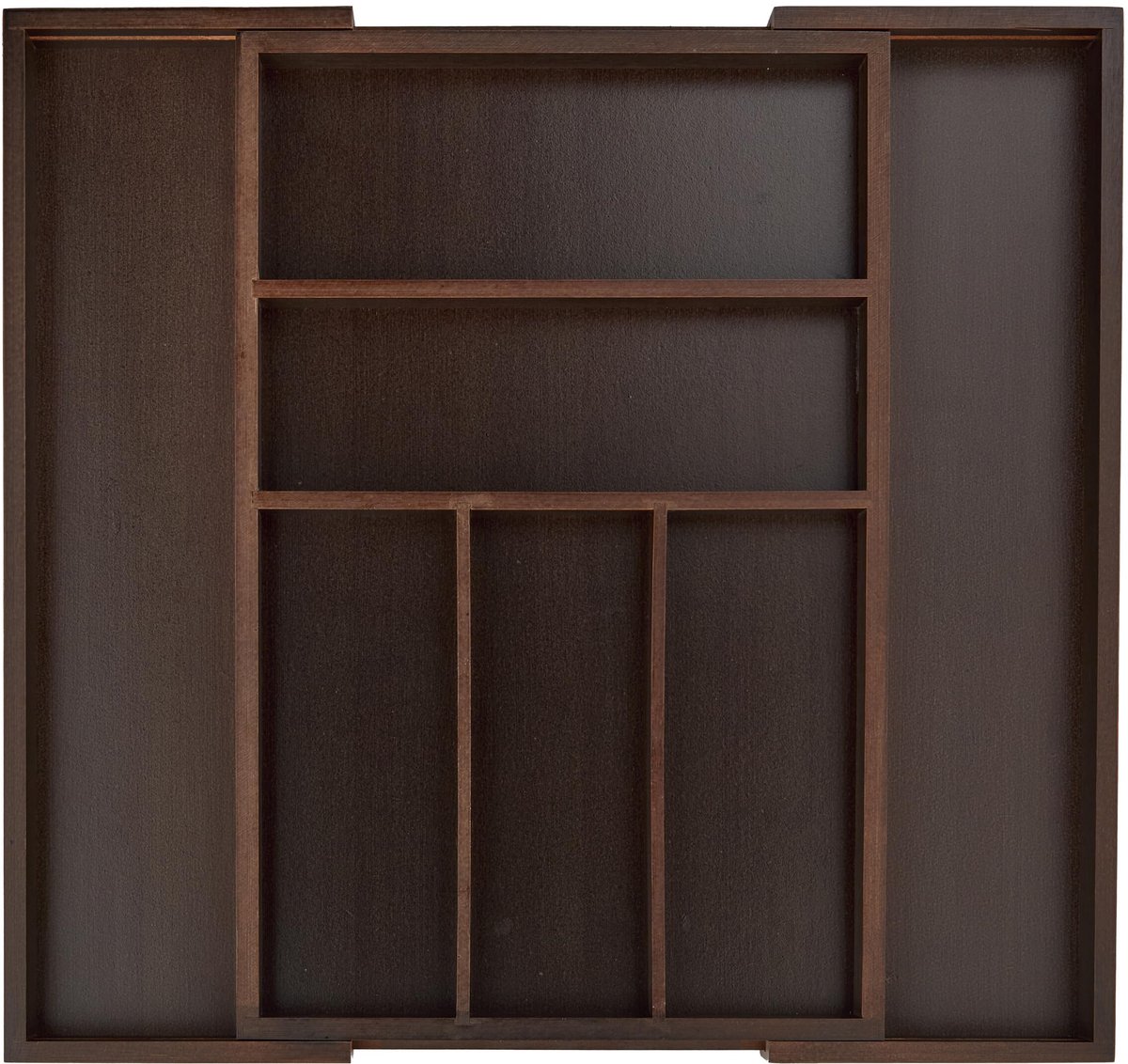 Famanu – Uitschuifbare bestekbak van bamboe, variabele breedte met 5-7 vakken, voor besteklade, donkerbruin, afmetingen 5 x 48 x 46 cm