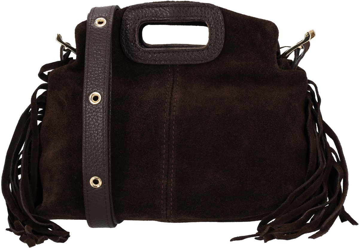 Charm London Vittoria Handtas - Suède Leer - Schoudertas - Crossbodytas - Afneembare Schouderband - Franjes - Leren Dames Tas - Donkerbruin